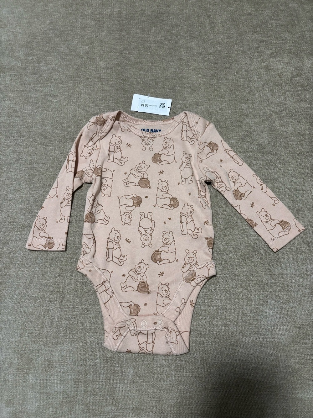 Old Navy Light Pink Bear-Print Long-Sleeve Baby One-Piece